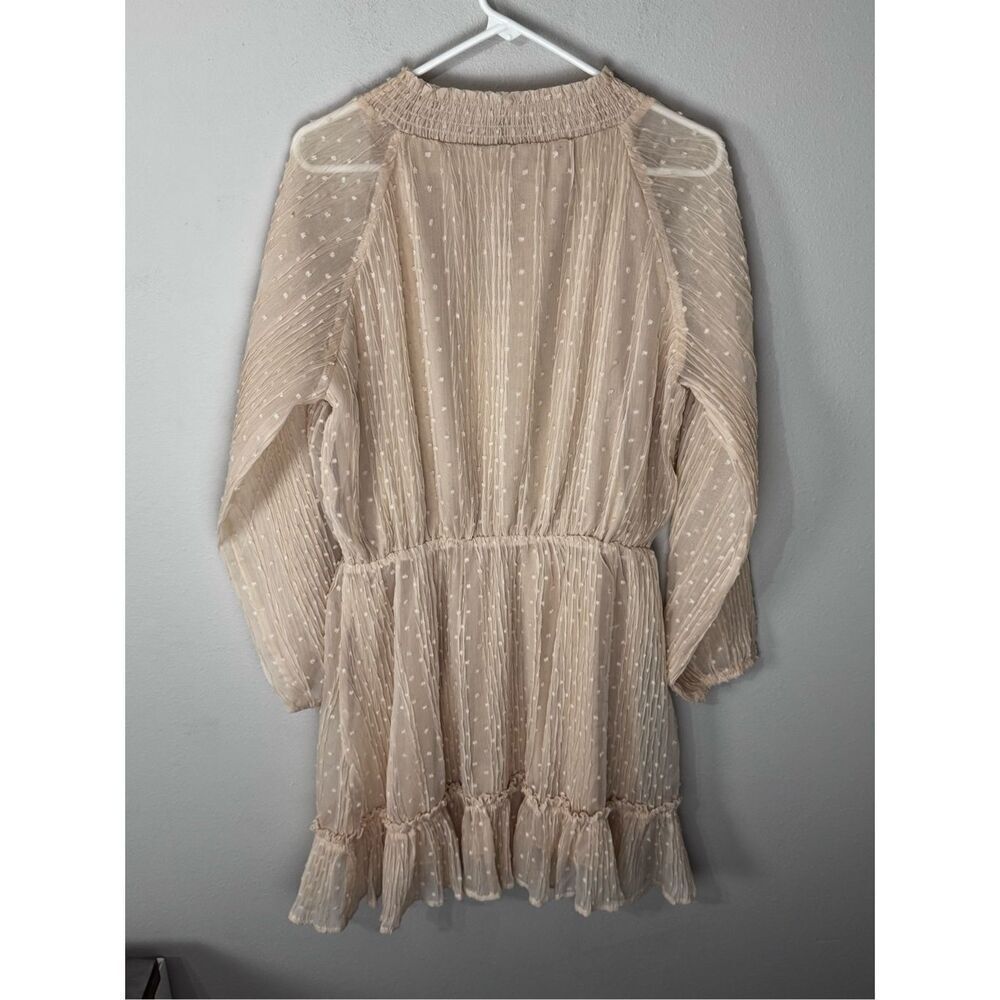 NWT lulu’s No Ordinary Love Cream Flowy Dot Long Sleeve Mini Dress Size Large - Picture 7 of 11